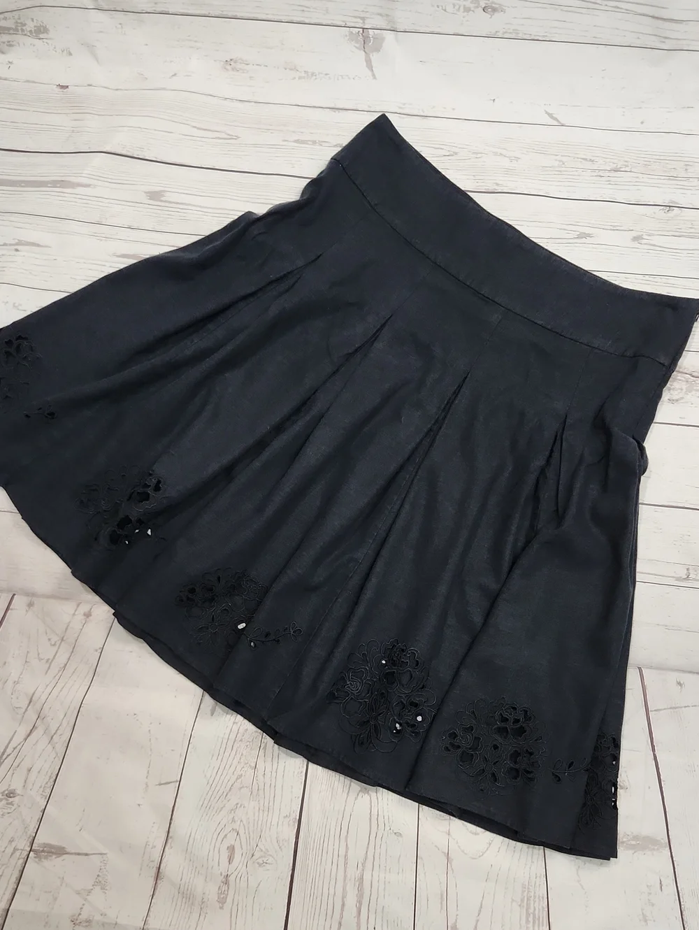 Hillard & Hanson Black Circle Skirt with Floral Cutouts